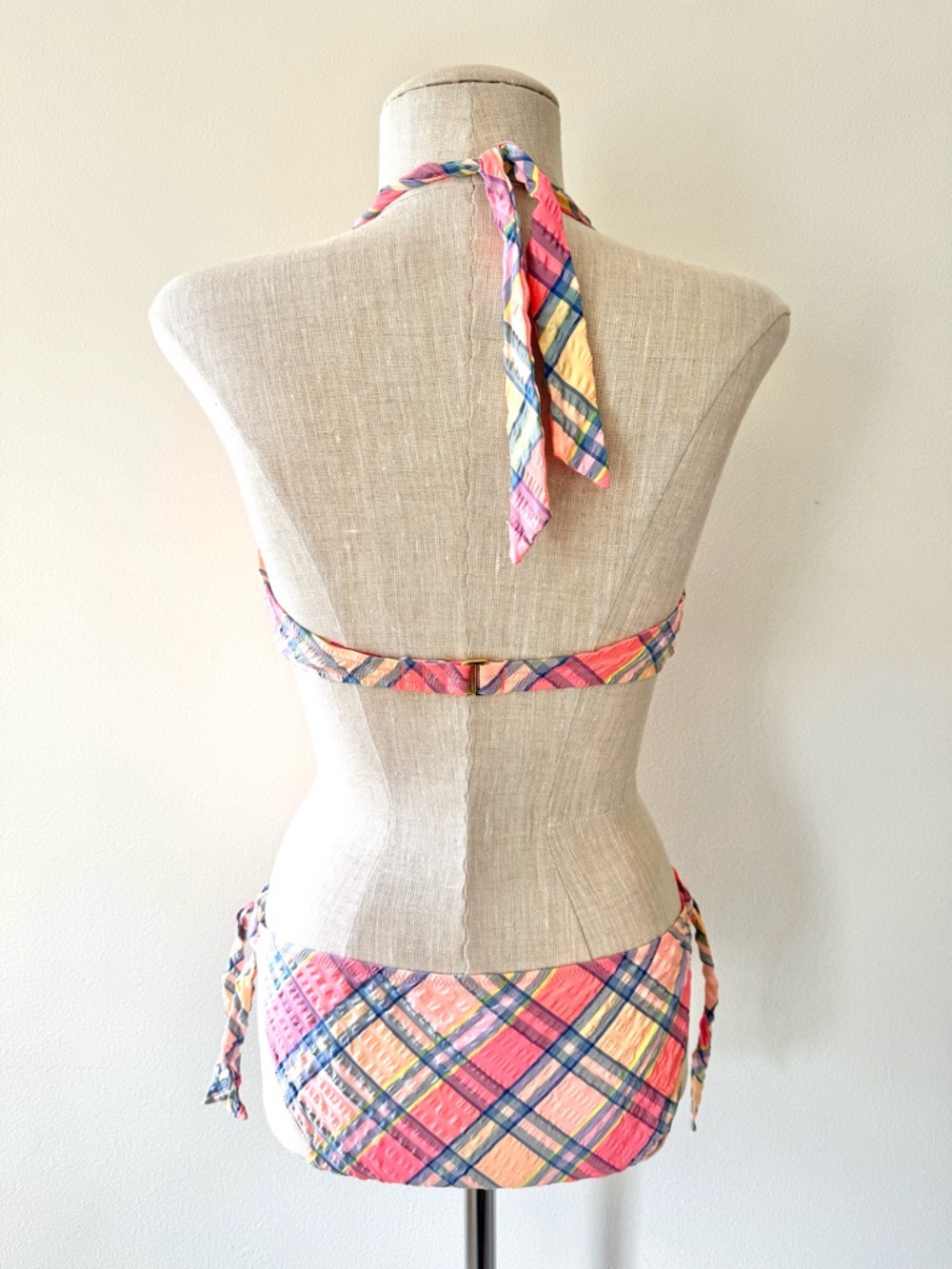 Victoria's Secret Seersucker Ruffled Push Up Bikini Set Plaid Pink Blue 36C LG - Picture 4 of 9